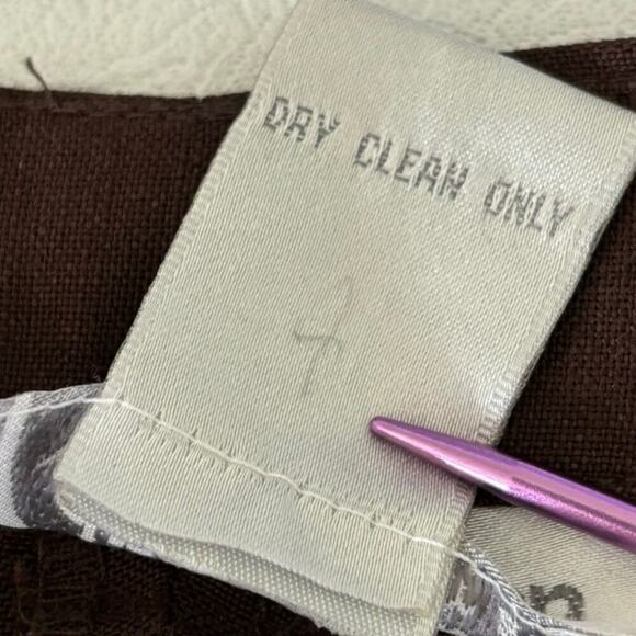 DressBarn Linen Blend Capri Pants Embroidered Beaded Side Zip Brown Size 16 - Picture 8 of 11